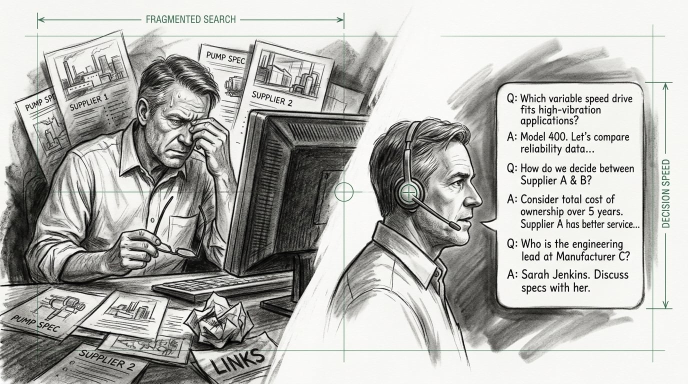 Illustration of the shift from clicking Google search results to getting answers from an LLM conversation, the zero click reality behind answer engine optimization